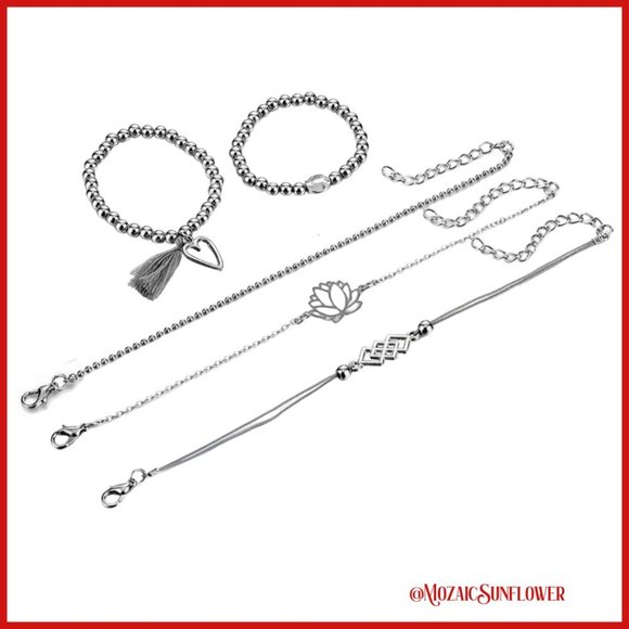 5 Piece Silver and Grey Color Bracelet Set BOUTIQUE Silver Milo - Picture 4 of 4